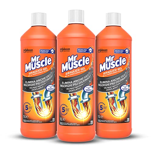 Mr Muscle Idraulico Gel, Stura Lavandini e Scarichi, Disgorgante per Tubi e Scarichi, SICURO PER I TUBI - Formato Scorta da 3 Pezzi da 1000 ml