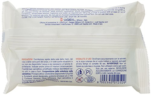 Fresh & Clean - Milleusi Disinfettanti, Salviettine Umidificate, Ad Azione Antibatterica - 6 confezioni da 12 Pezzi [72 Pezzi]