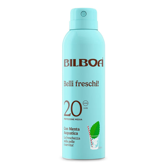 Bilboa Belli Freschi c SPF 20,con Menta Acquatica, La Freschezza sulla Pelle è Servita, Resistente all'Acqua, Dermatologicamente Testata, 150 ml