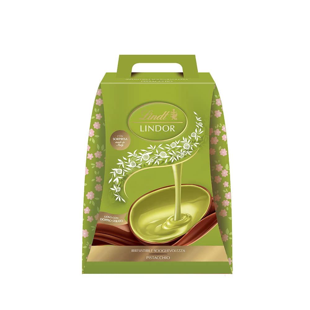 Lindt LINDOR Uovo di Pasqua Cioccolato al Latte e Pistacchio, Uovo al Cioccolato al Latte e Pistacchio con Doppio Strato e Sorpresa, 360g
