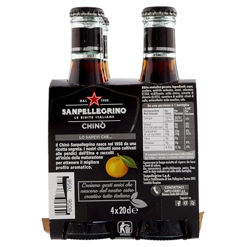 BIBITE SANPELLEGRINO, Chinò, Bevanda Gassata Analcolica, Gusto Chinotto - 24 bottiglie in vetro da 200ml