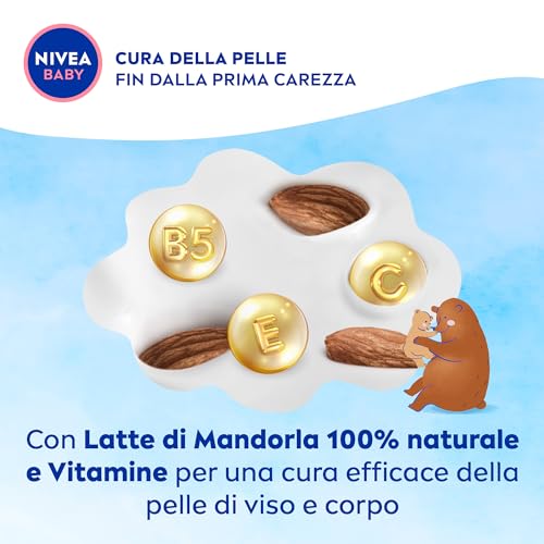 NIVEA BABY Viso & Corpo Crema Soffice 200ml, Crema corpo bambini idratante e nutriente, Crema viso neonato con Latte di Mandorla e Vitamine, Crema corpo neonato contro disidratazione e secchezza