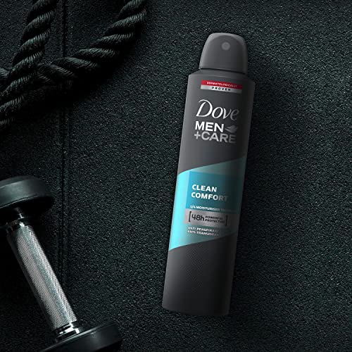 Dove Men+Care Clean Comfort Deodorante antitraspirante Aerosol resistente al sudore, non sulla pelle, 48 ore, protezione da sudore e odori, deodorante spray 250 ml