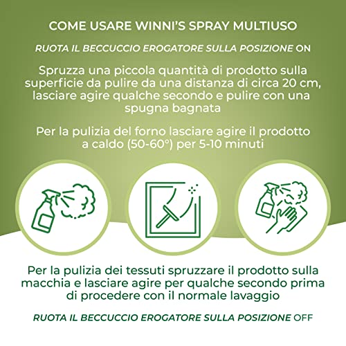 Winni's - Sgrassatore Spray Universale Multisuperficie Ipoallergenico, Azione Sgrassante e Pretrattante Contro le Macchie, con Materie Prime di Origine Vegetale, 500 ml