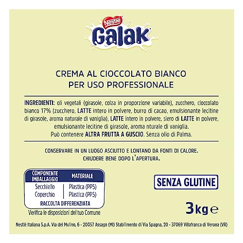 GALAK PROFESSIONALE Crema Spalmabile al Cioccolato Bianco, Secchiello 3kg