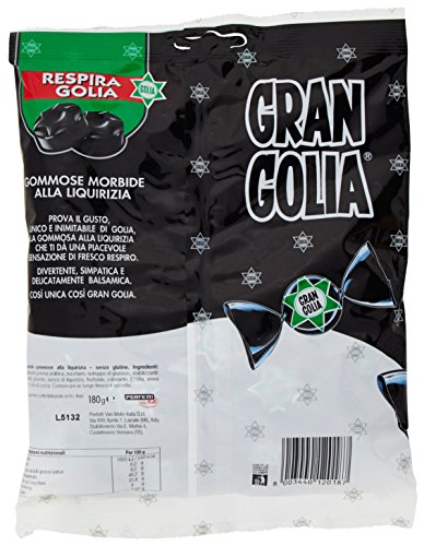 Golia Gran Golia Caramelle Gommose Morbide al Gusto di Liquirizia, Formato Scorta da 9 Buste da 180 gr Ciascuna