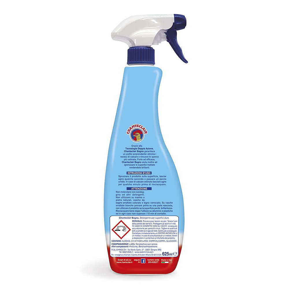 Chanteclair - Bagno Anticalcare, Doppia Azione: Rimuove il Calcare e lo Sporco, Pulito Brillante, Forza&Igiene - 625 ml