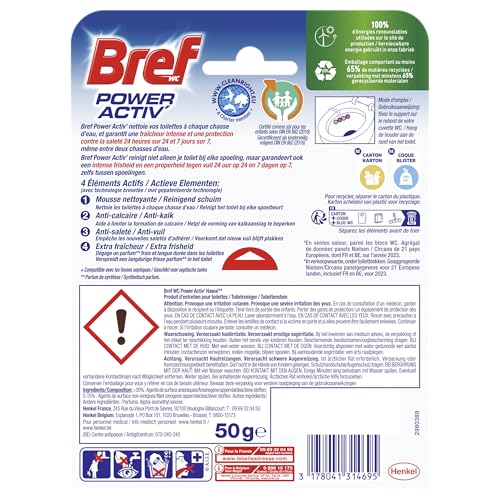 Bref Power Activ' - Blocco detergente per WC, esotico Hawaii, 1 blocco WC da 50 g, +50% anti-calcare, 4 elementi attivi, pulizia e freschezza