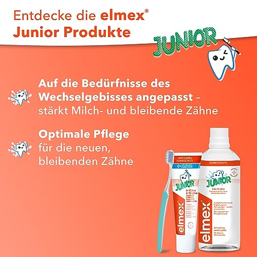 elmex Collutorio Junior 6-12 Anni, 1 Flacone da 400ml I con Fluoruro Amminico I Previene la Sensibilità Dentale e la Carie Radicolare