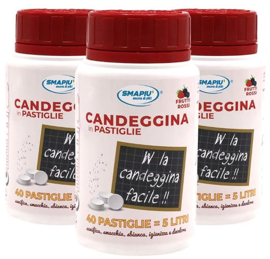 Candeggina in Pastiglie - effervescente, forte potere igienizzante - 3 flaconi 40 pastiglie