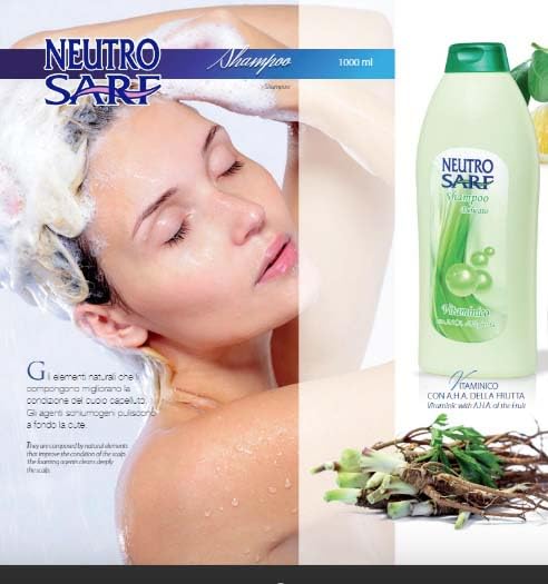 Neutro Sarf Shampoo Lavaggi Frequenti Delicato 1 Lt, Vitaminico Con A.H.A della Frutta, Uso Quotidiano