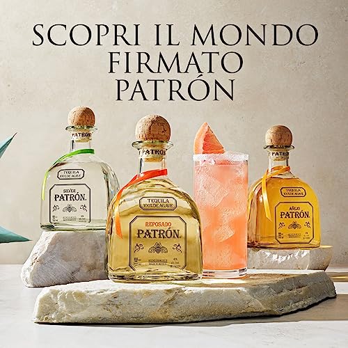 PATRÓN Reposado Premium Tequila, Vol. 40%, 70 cl / 700 ml, creata in Messico in piccoli lotti a partire dal 100% della migliore agave Weber Blue, invecchiata per oltre 2 mesi in botti di rovere