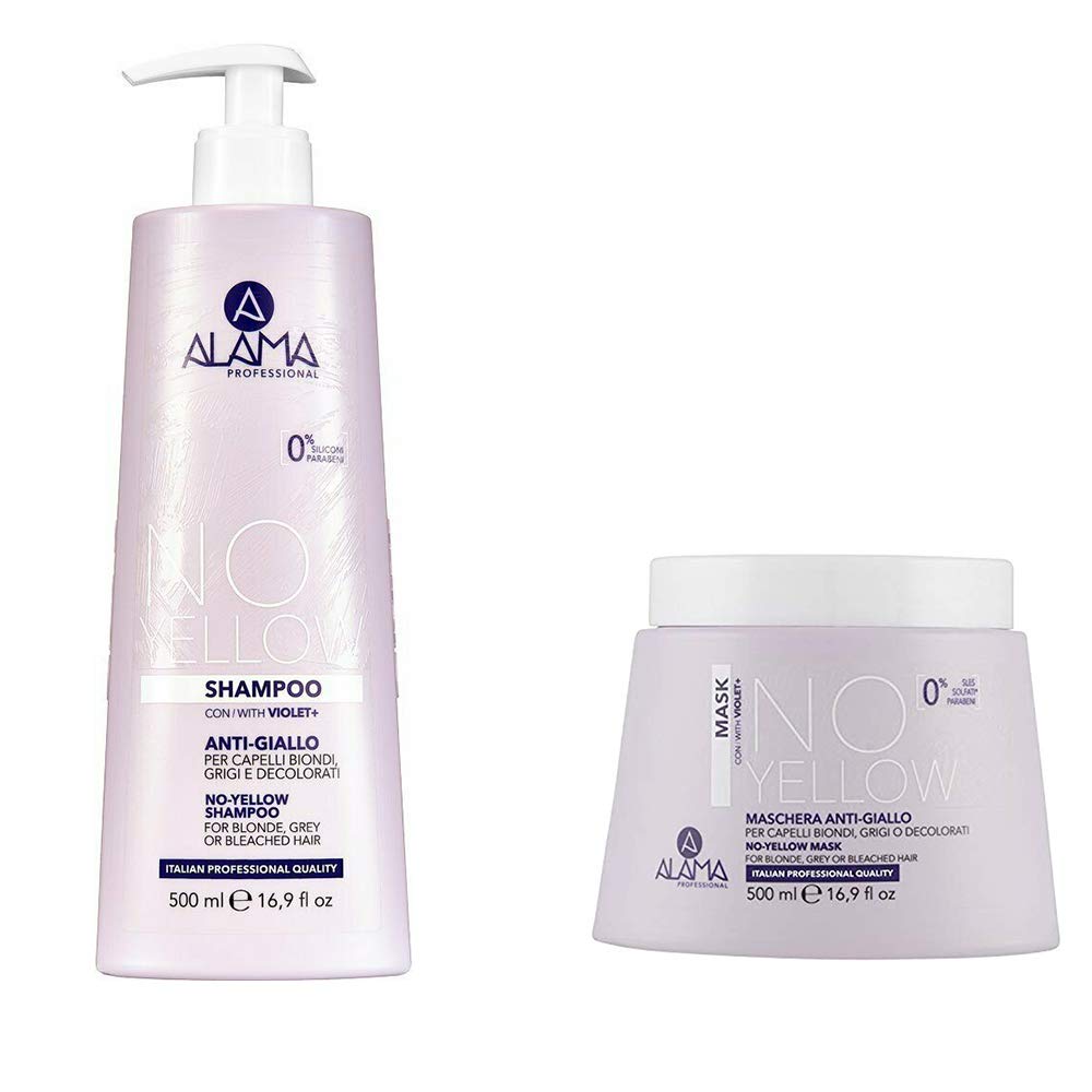 ALAMA KIT CAPELLI ANTI-GIALLO SHAMPOO 500ML + MASCHERA 500ML | NO YELLOW PER CAPELLI BIONDI GRIGI E DECOLORATI
