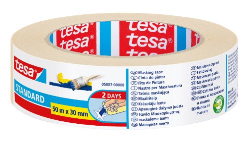 Tesa Nastro per Mascheratura Standard - Nastro in Carta per Mascheratura, Rimozione senza Residui per 2 Giorni, senza Solventi, 50 m x 30 mm