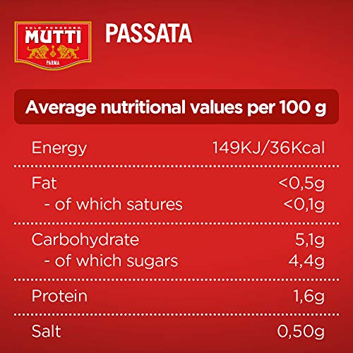 Mutti passata di pomodoro confezione da 12 barattoli in vetro da 700 grammi ciascuno (1000042925)