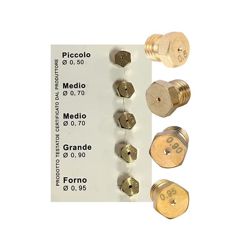 CG94 5 Ugelli Universali 6MB GPL per Bombole, Cucine a Gas | Misure (Piccolo 0,50-2x Medio 0,70 - Grande 0,90 - Forno 0,95) CG143