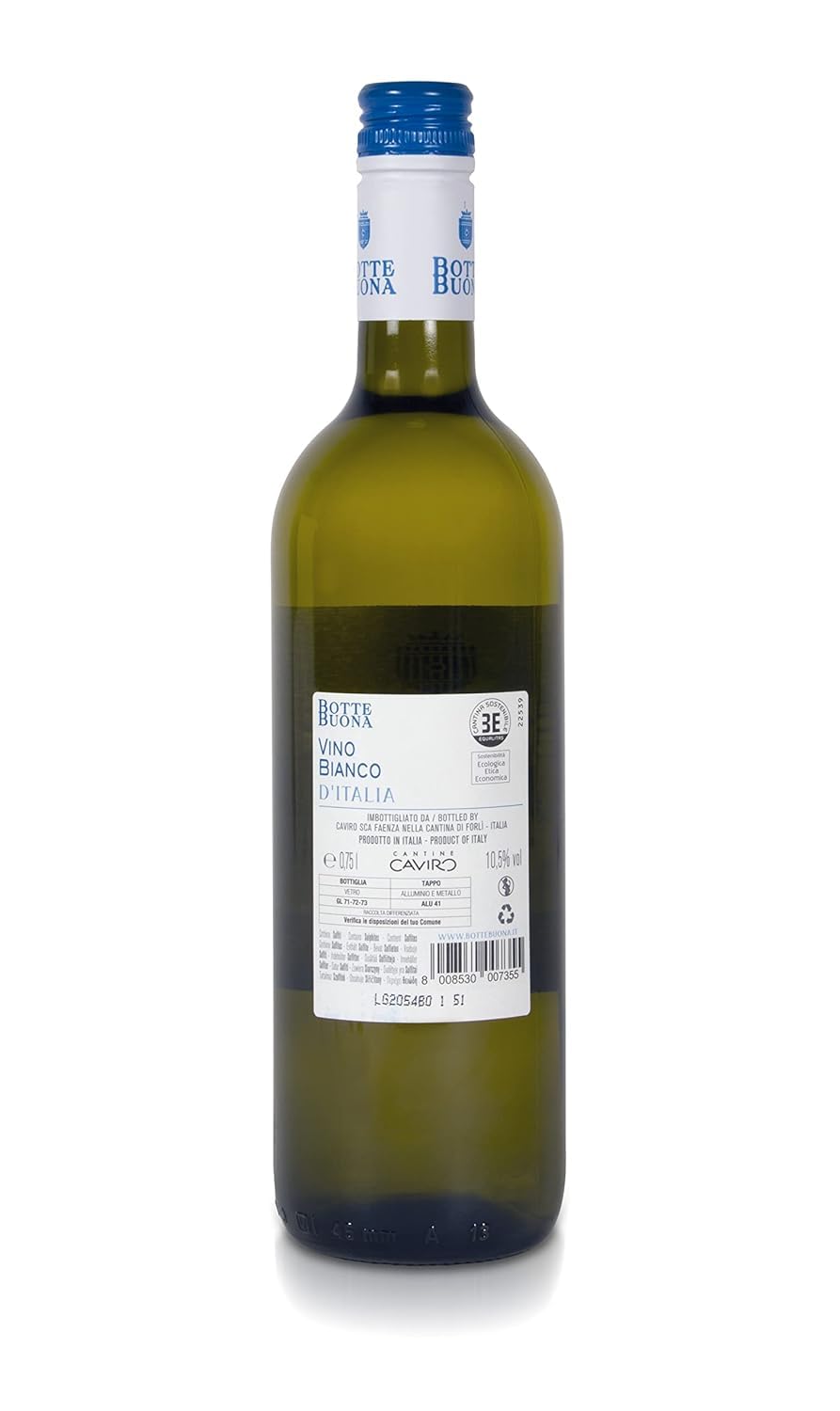 BotteBuona Vino Bianco d'Italia, Gusto Fresco e Profumo Delicato, 10.5 % Vol, Confezione con 6 Bottiglie da 750 ml