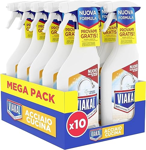 Viakal Acciaio Cucina, Spray Anticalcare con Aceto, Confezione da 750ml, Tecnologia Anti-Goccia