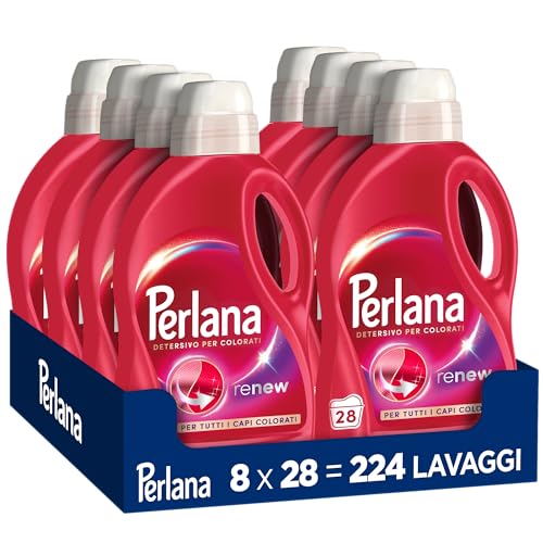Perlana Detersivo Colorati (8 confezioni da 28 lavaggi), Detersivo lavatrice liquido per tutti i capi colorati, Detersivo colorati per pulizia delicata e colori e fibre rinnovati