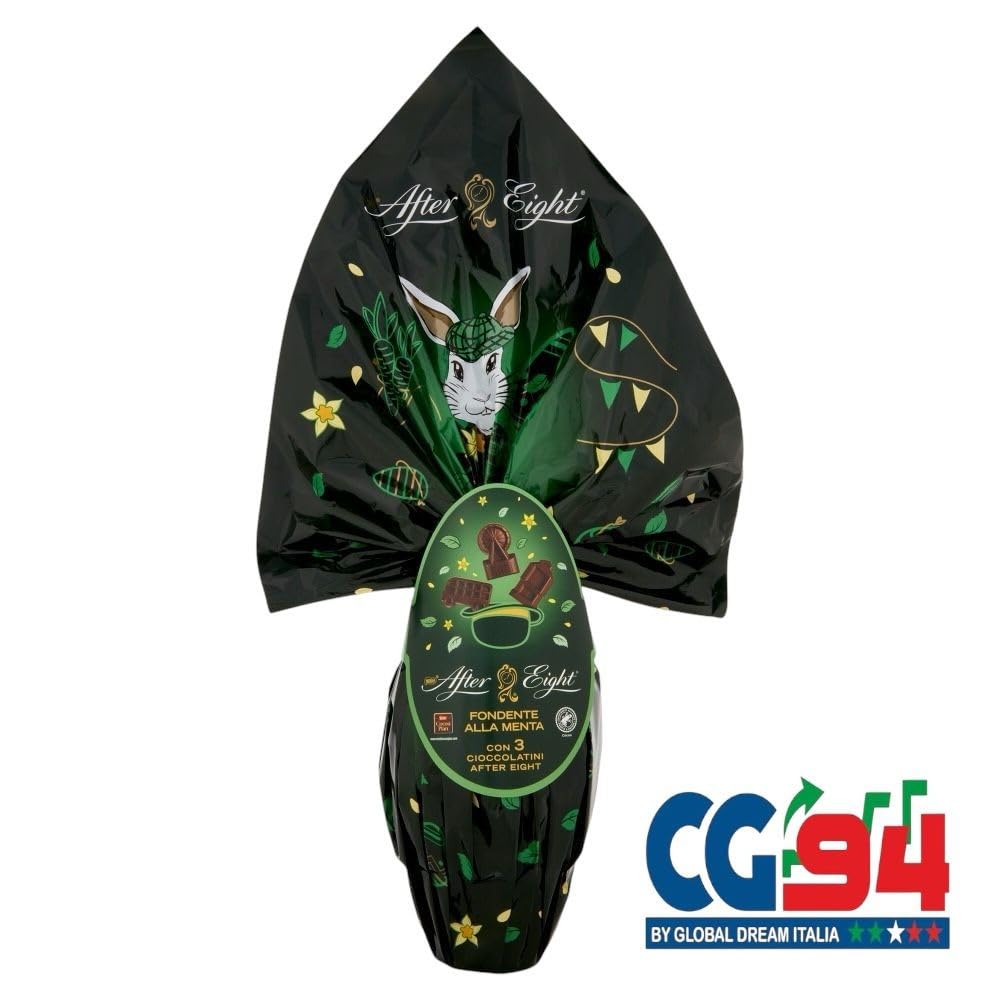 CG94! AFTER EIGHT Uovo di Pasqua 2025 Cioccolato Fondente alla Menta contine all'interno con 3 cioccolatini 254g 12537921 + 2 cialde lucky caffe' in omaggio
