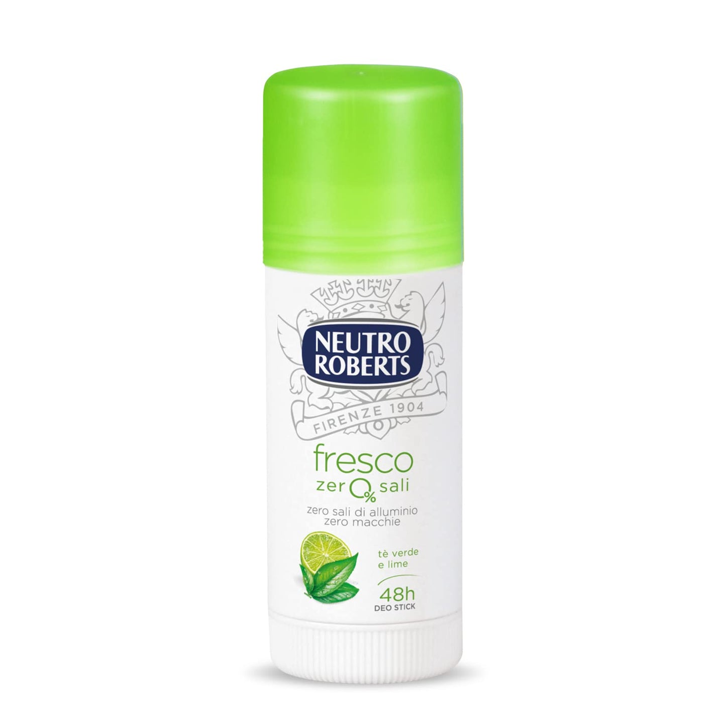 Neutro Roberts, Deodorante Stick Fresco con Té Verde e Lime, Zero Sali di Alluminio, Zero Macchie, Deodorante Uomo e Donna, Dermatologicamente Testato - Flacone da 40 ml