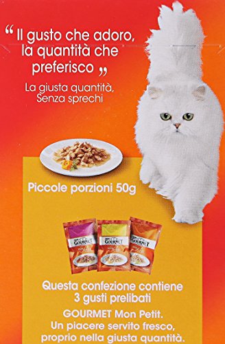 Gourmet Mon Petit, Cibo per Gatti, Piccole Porzioni in 3 Gusti (Anatra, Pollo, Tacchino) - 8 confezioni da 6 pezzi da 50 g [48 pezzi, 2400 g]