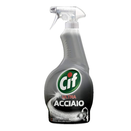 Cif Ultra Acciaio, Sgrassatore Cucina e Bagno, Formato 500 ml, Con Agenti Lucidanti, Non Lascia Aloni, Ideale su Calcare, Macchie d'Acqua e Unto