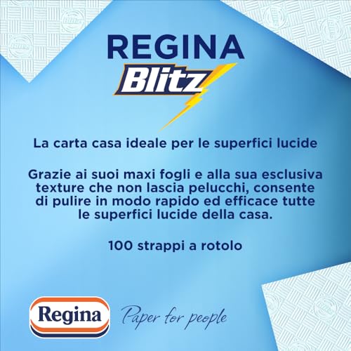 Regina Blitz Carta Casa - Maxi Fogli a 3 Veli, Confezione in Carta Riciclabile, Pulisci e Asciughi in un Lampo, Carta 100% Certificata FSC