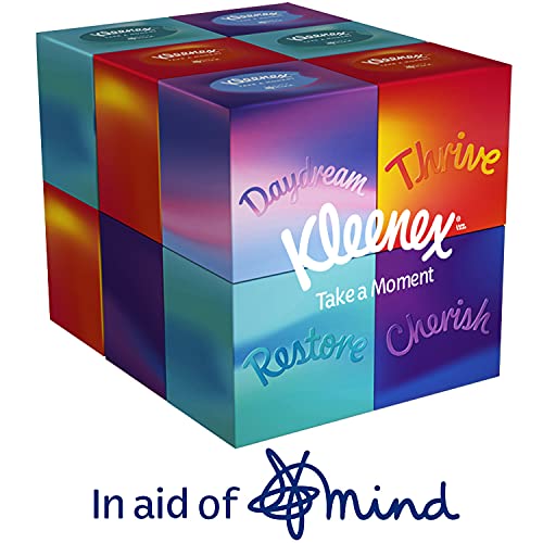 Kleenex Fazzoletti della collezione Take a Moment - 12 scatole cubiche per fazzoletti - In Aid of Mind - Contiene 4 motivi diversi