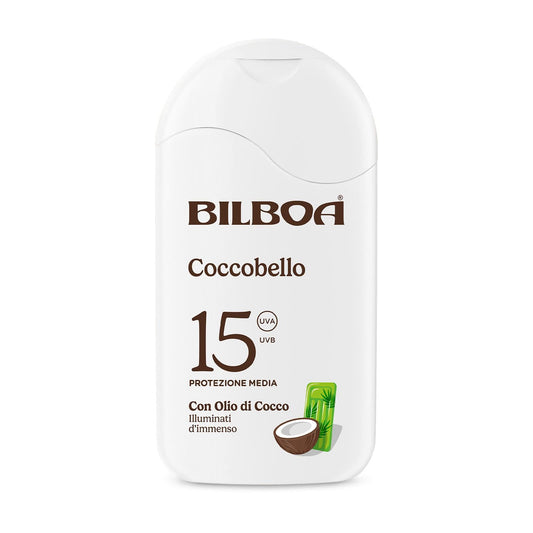 Bilboa Coccobello Latte Solare SPF 15, con Olio di Cocco, Illuminati d’Immenso, Resistente all'Acqua, 200 ml