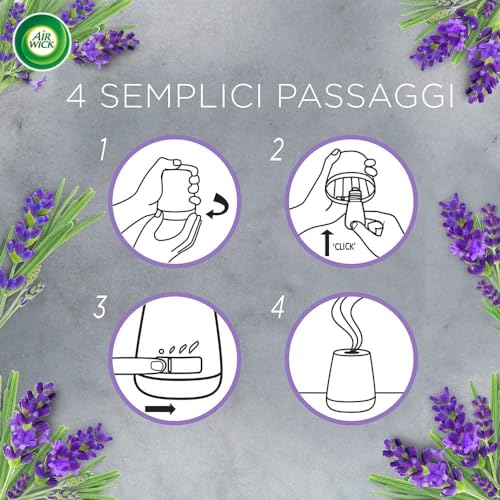 Airwick Ricariche per Diffusore di Oli Essenziali Armonia Istantanea, Confezione da 6 Ricariche per il Diffusore di Oli Essenziali Profumatore per Ambienti alla Fragranza Timo&Limone e Lavanda