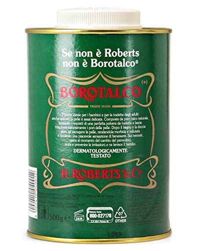 Borotalco, Talco Barattolo, Polvere di Talco, Talco in Polvere Multiuso Assorbente e Rinfrescante- Per una Pelle Vellutata e Adatto per Uomo, Donna e Bambini - Confezione da 500 gr