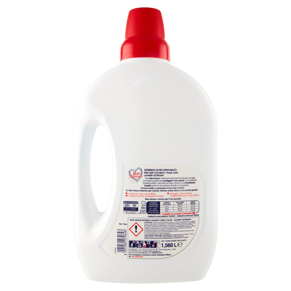 FELCE AZZURRA Mon Amour Fresh Color Detersivo, detersivo liquido per vestiti colorati, 26 lavaggi, 1,560 l