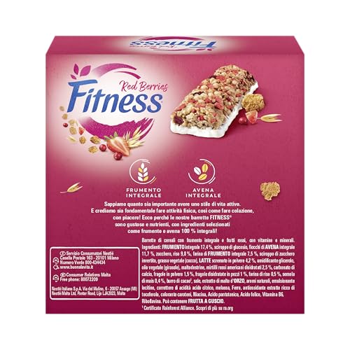 FITNESS Red Berries Barrette di Cereali Integrali con Frutti Rossi, 6 barrette da 23,5g (141g)