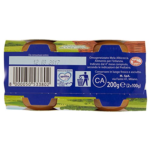 Mellin Omogeneizzato Mela e Albicocca, 2x 100g