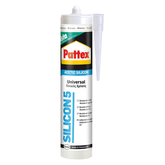 Pattex Silicon 5 Silicone Acetico Universale, Transparente, Confezione Intera 25 Pezzi