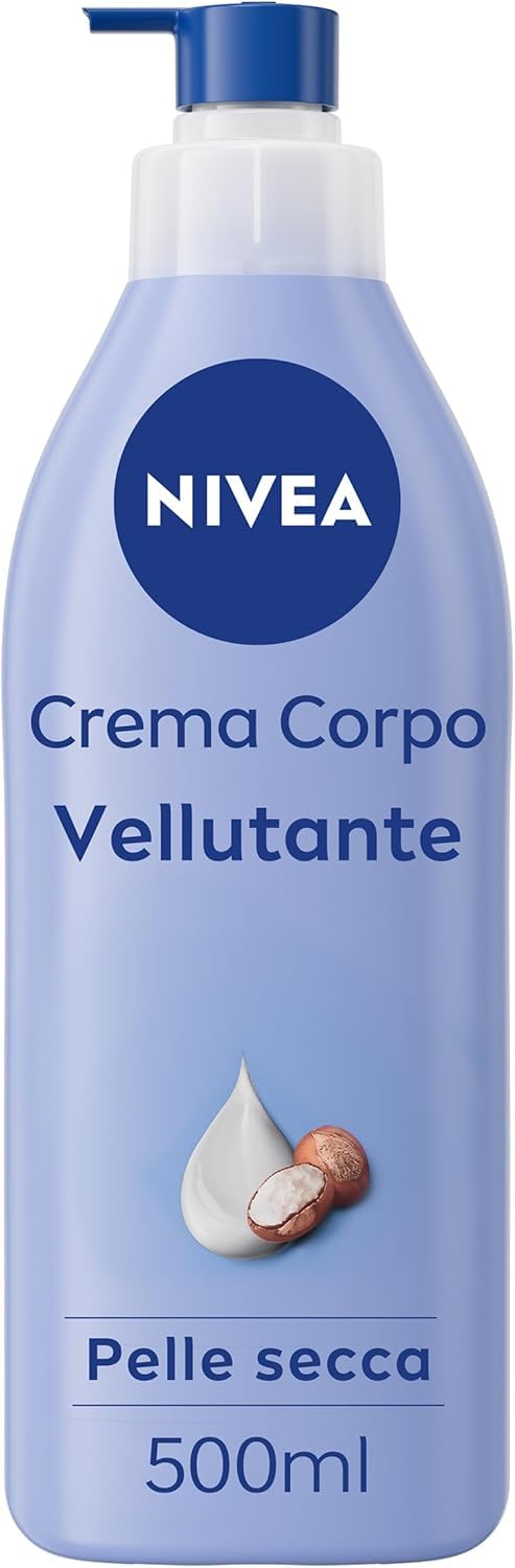 NIVEA Crema Corpo Vellutante 500 ml, Crema idratante corpo 72h arricchita con Acido Ialuronico Puro, Burro di Karité e Siero Nutrimento Intenso, Crema corpo idratante pelle secca