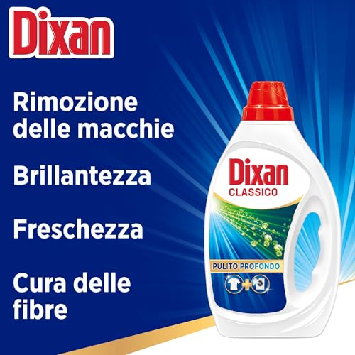 Dixan Liquido Classico Detersivo Lavatrice Formato Scorta (4 x 19 Lavaggi), Detersivo liquido lavatrice per una pulizia del bucato e freschezza igienica per la lavatrice, Rimuove le macchie da 20°C