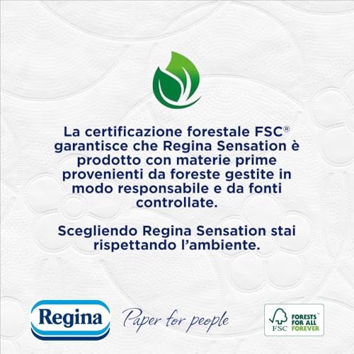 Regina Sensation - Rotoli di Carta Igienica, 160 Soffici Strappi a 3 Veli, Morbida e Resistente, Con Estratto Naturale di Cotone, Confezione con il 60% di Plastica Riciclata, Certificata FSC