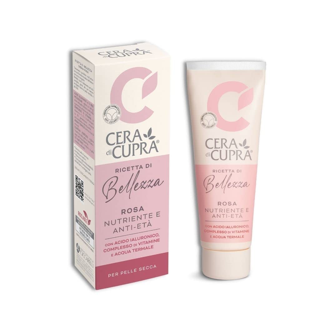 Cera di Cupra, Crema Rosa Nuova Formulazione, con Acido Ialuronico, Vitamine e Acqua Termale, Azione Idratante e Antietà, Made in Italy, Dermatologicamente Testata, Tubetto da 75 ml