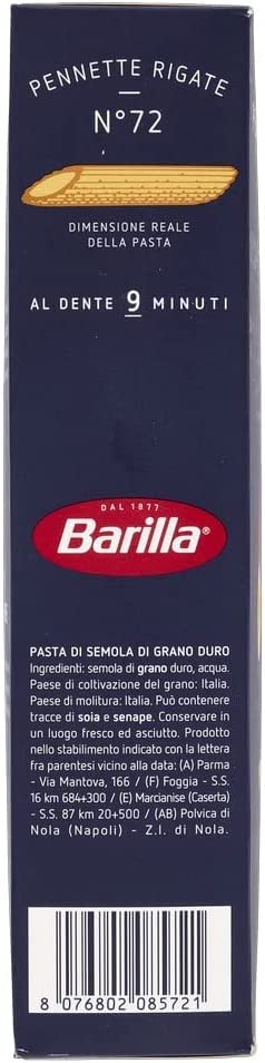 10x Barilla Pennette Rigate Italian Pasta No. 72. 500 g