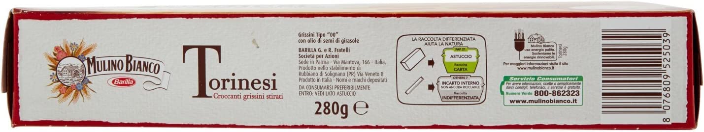 3x Grissini Torinesi Italian Dried Bread Sticks 280g Mulino Bianco Barilla