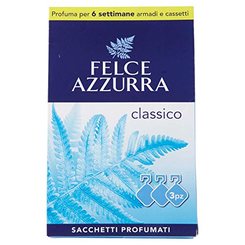 Felce Azzurra - 3 Sacchetti Profumati Classico, Profumatore per Ambienti Piccoli, Armadio, Cassetti, Valigia, Borsone Palestra, Profumatore Ambiente per 6 Settimane di Profumo, Profumatori Appendibili