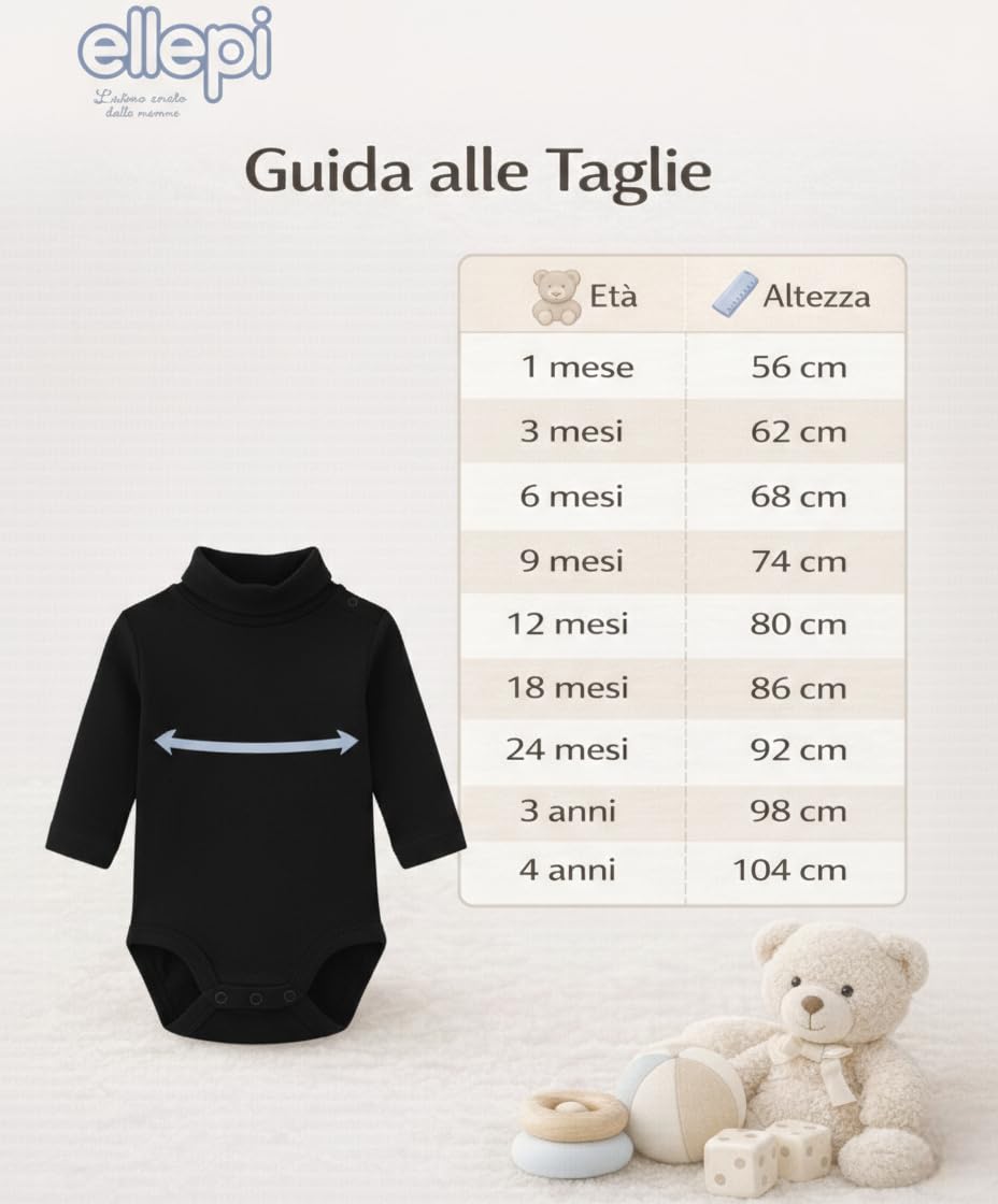 Ellepi Body Lupetto Neonato e Bambino – Caldo Cotone per l’Inverno Colore Nero