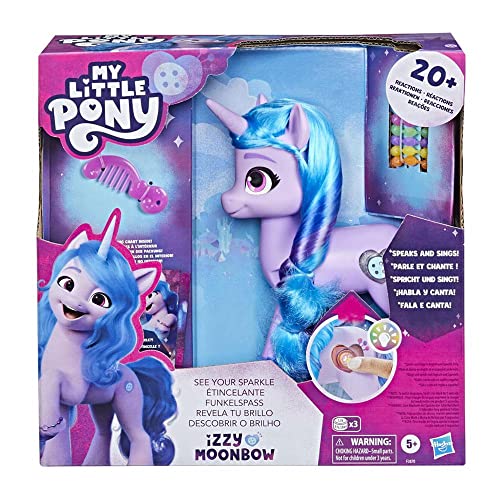 My Little Pony Izzy Moonbow Rivela Il Tuo Luccichio dalla Serie Make Your Mark, Pony da 20 cm con Musica e luci per Bambine e Bambini