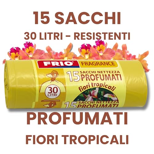 FRIO - Sacchetti spazzatura PROFUMATI 30 Litri - 52x58cm - Confezione da 15 Sacchetti per la Spazzatura di Qualità Premium, extra resistenti