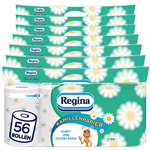 Regina Carta igienica a 3 strati, 48 rotoli (3 x 16 confezioni singole), 150 fogli per rotolo, delicato e affidabile, con un tocco di camomilla, carta certificata FSC®