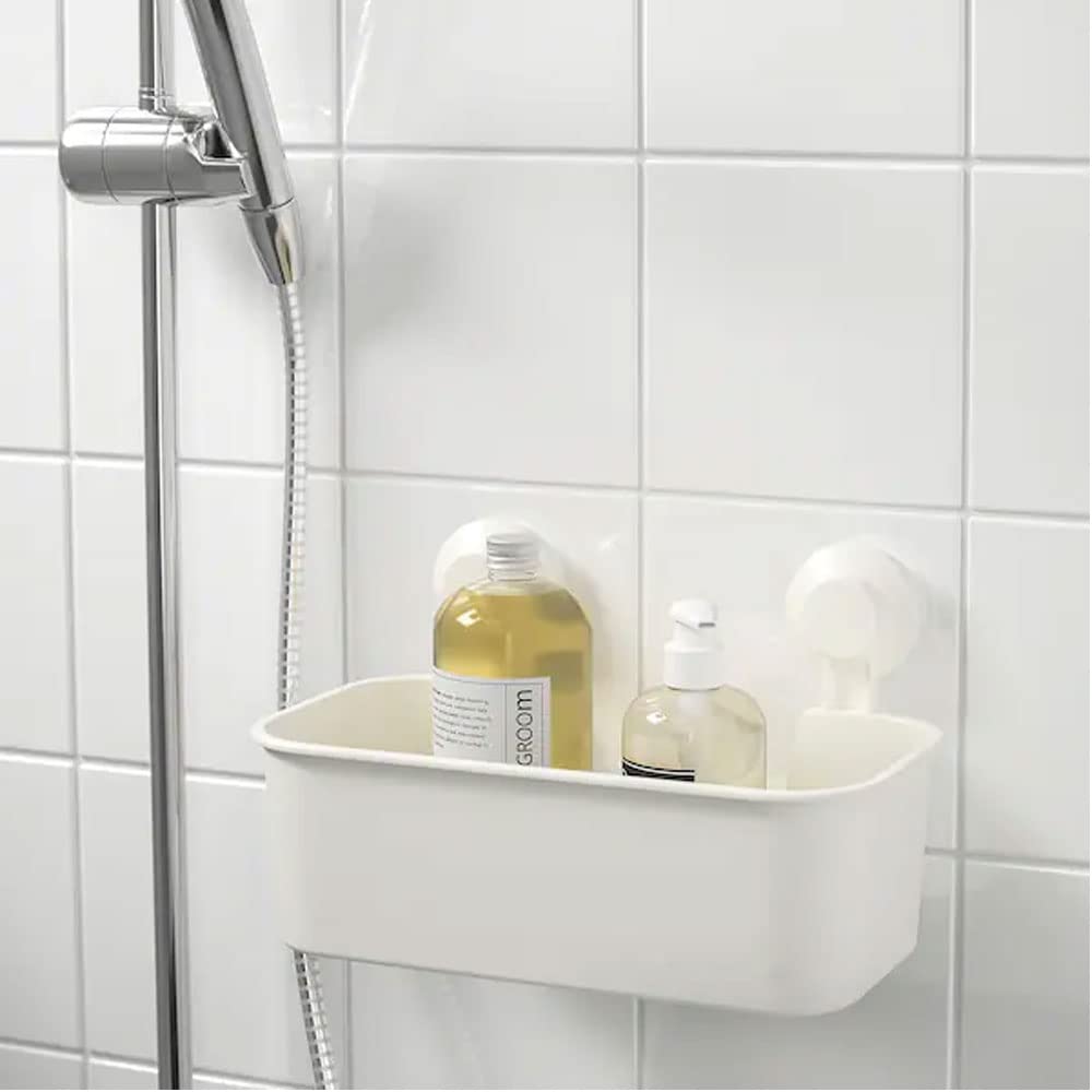 Ikea Tisken - Cestino con ventosa per riporre oggetti, colore: bianco (policarbonato, gomma sintetica, plastica ABS, confezione da 1,00)