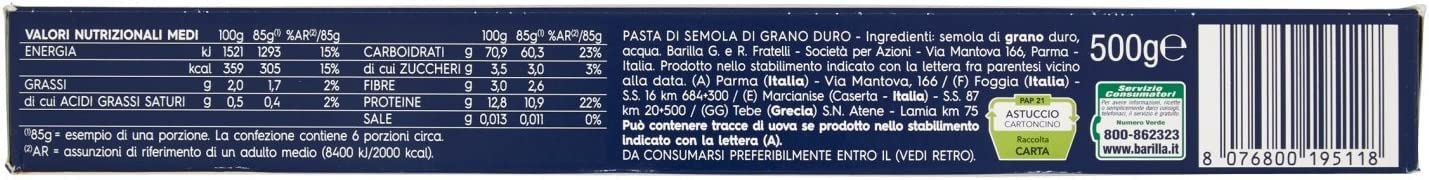 10 x Barilla Bavettine No. 11 Italian Pasta 500g