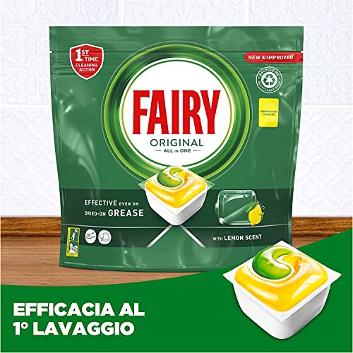 Fairy Original Detersivo Pastiglie Lavastoviglie Brillantante, Original Limone, Azione Pulente Al Primo Lavaggio, Efficace Sul Grasso Incrostato